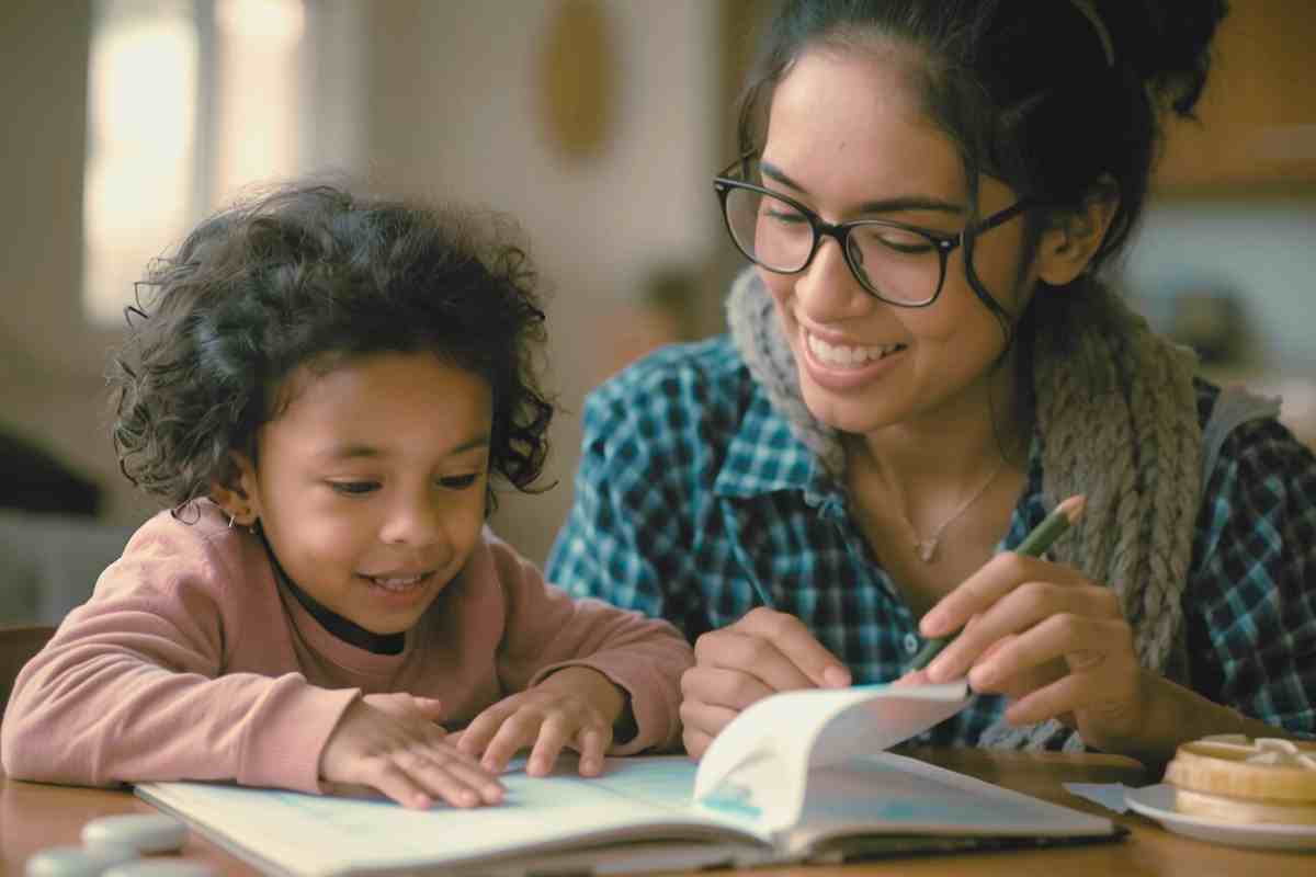 mamma e figlia fanno i compiti insieme