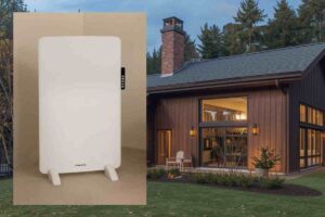 Una casa e nel riquadro un pannello radiante