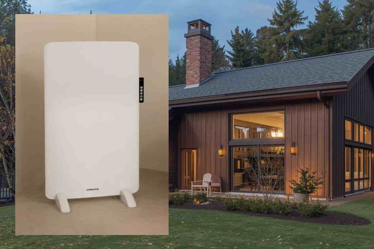 Una casa e nel riquadro un pannello radiante