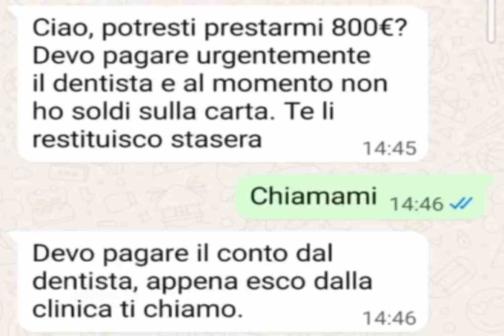 La truffa del dentista e del portafoglio dimenticato: attenzione, il messaggio vi arriva da un vostro contatto