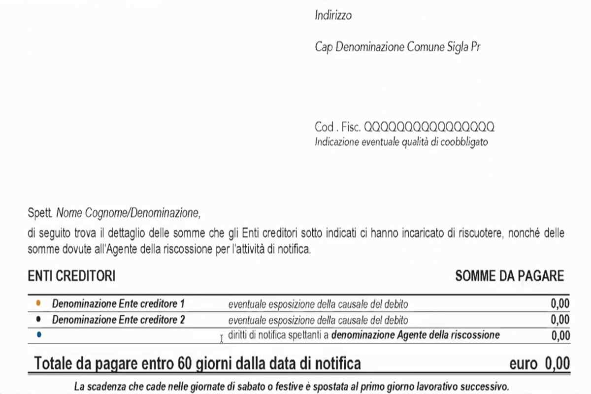 fac simile di cartella esattoriale