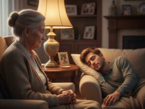 nonna veglia su nipote mentre dorme