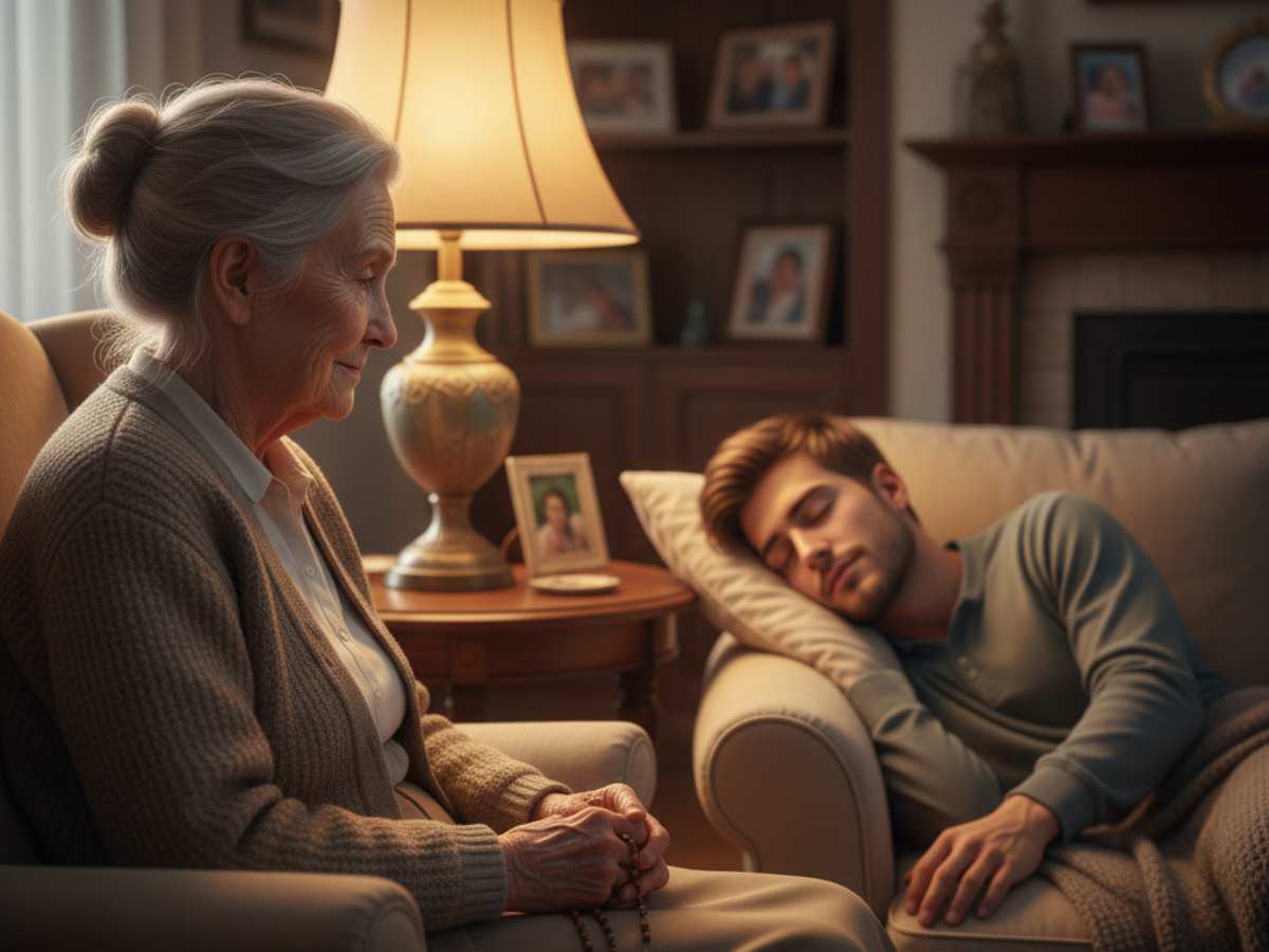 nonna veglia su nipote mentre dorme